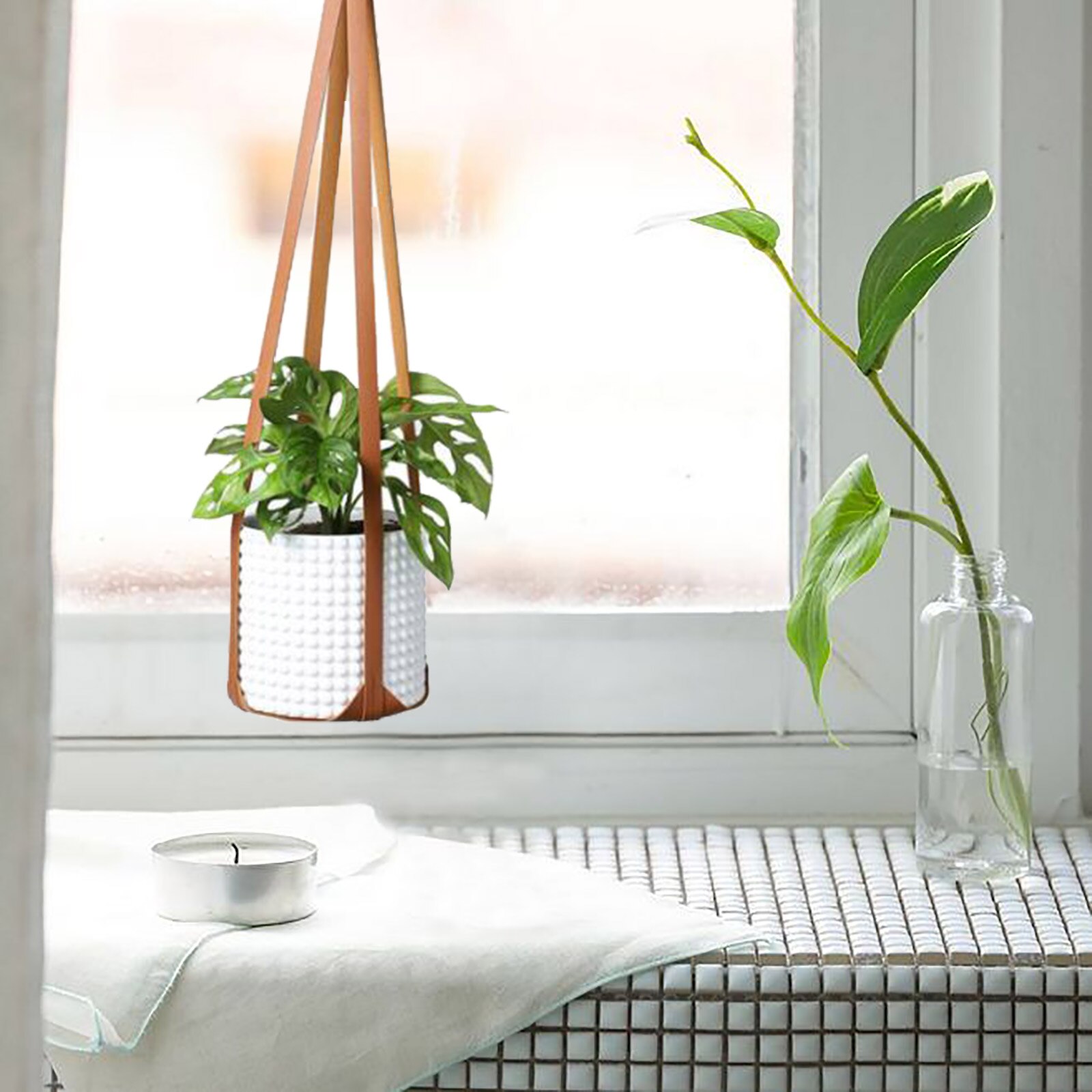 30 inch leren plantenhanger, hangende plantenbak, bloempothouder, woondecoratie voor kamerplanten, cactussen en vetplanten