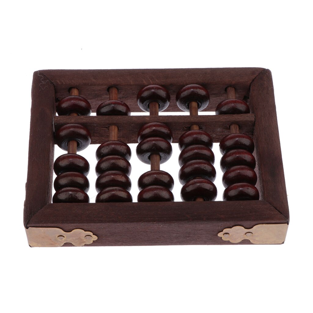 Vintage Chinese Houten Kraal 5 Staven Rekenen Abacus Met Doos Collectie