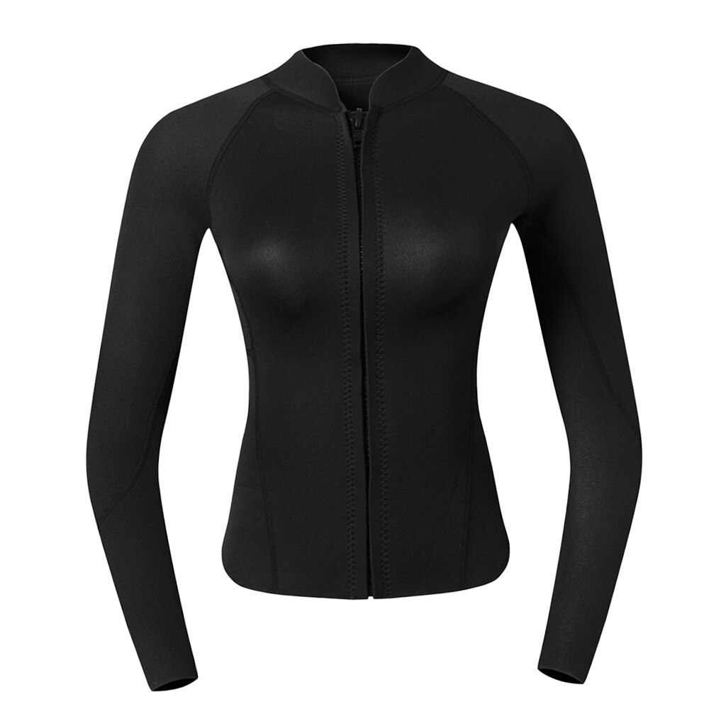 2mm Neopreen Vrouwen Dames UV Zon Bescherming Wetsuit Top Lange Mouw Rits Jas-Warm, super Stretch & Comfortabele: Black L 