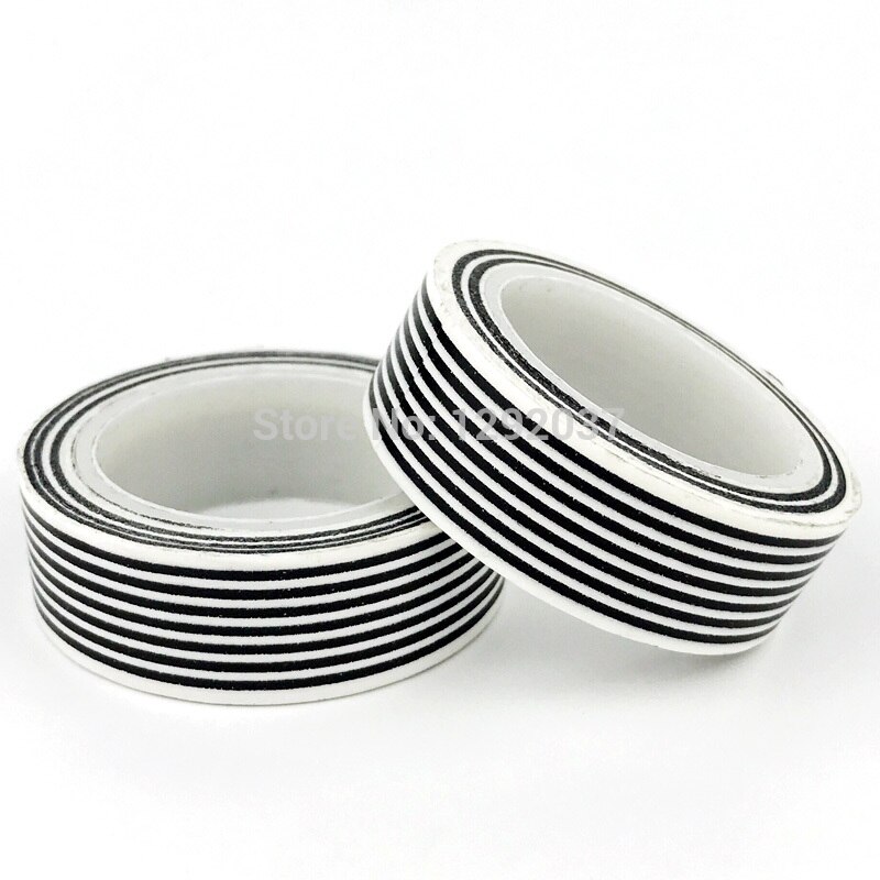 15mm * 10 m 1 st Zwart &amp; Witte Horizontale strepen Primaire Gedessineerde Washi Tape, lijmen Tape Scrapbooking Craft &amp; Hobby Benodigdheden