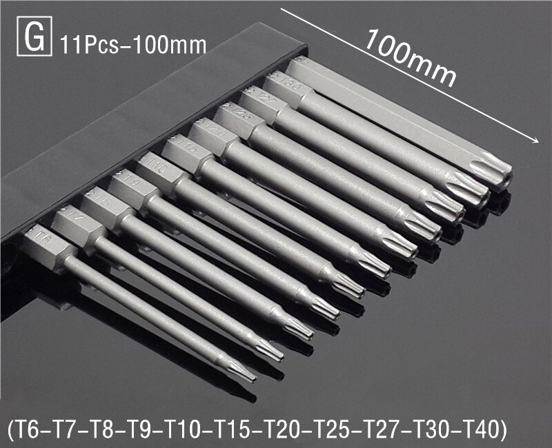 Jeu de tournevis magnétiques de sécurité 50/75/100/150mm, outils à main de 1/4 pouces à tête plate hexagonale: (G) 11Pcs 100mm