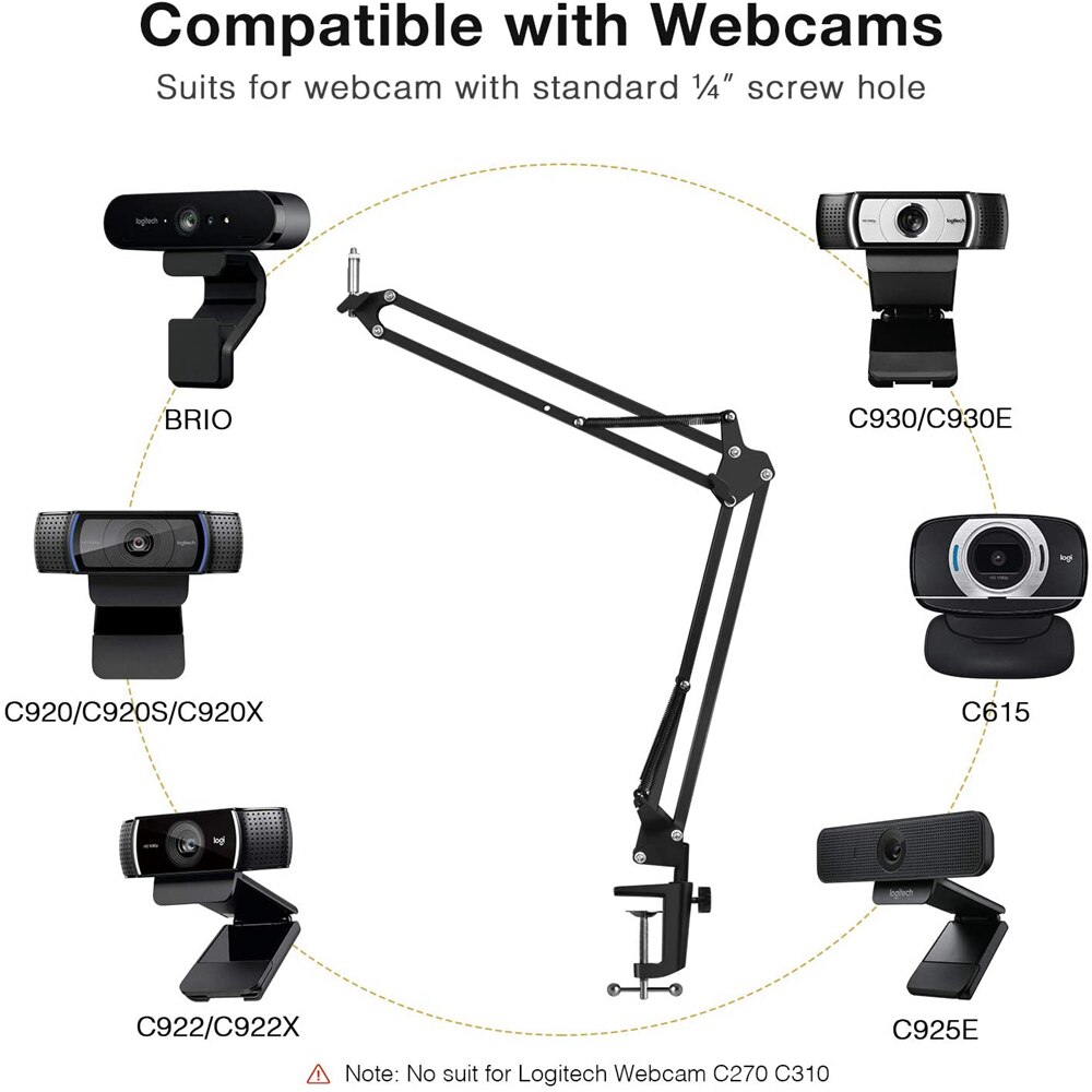 Suspension bom sakse arm webcam stativ med justerbar stabilisator web kamera stativ til logitech web cam  c922 c930 w8 w5 c920