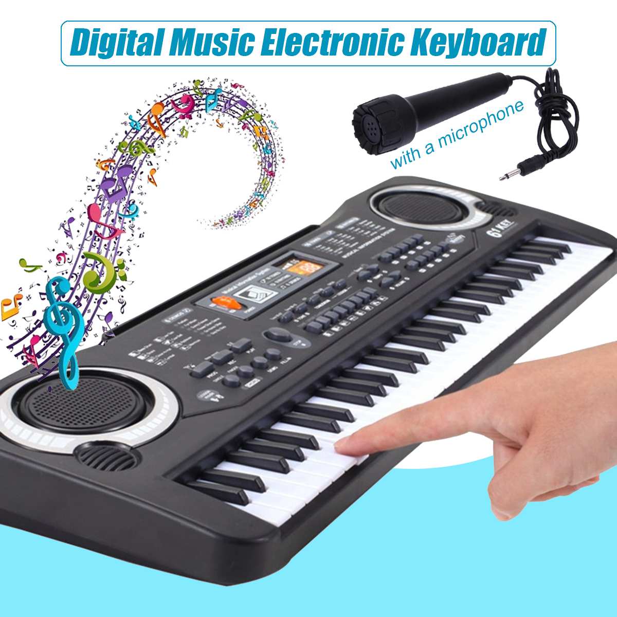 61 Key USB/US/EU Plug Digital Music Electronic Keyboard Piano With Microphone Plastic Black Early Educational Tool for Kids