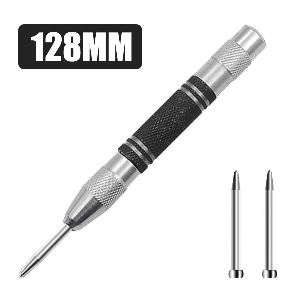 Automatic Centre Punch Universal Marking Tool for Machinists and Carpenters with Adjustable Spring Loaded Metal Drill: Silver Set B