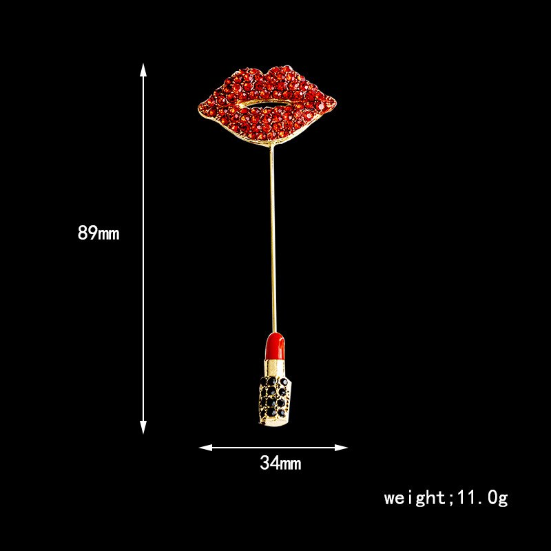 Neue Strass Roten Lippen Broschen für Frauen Lange Stift Brosche Lippenstift Sommer Kleid Zubehör Schmuck