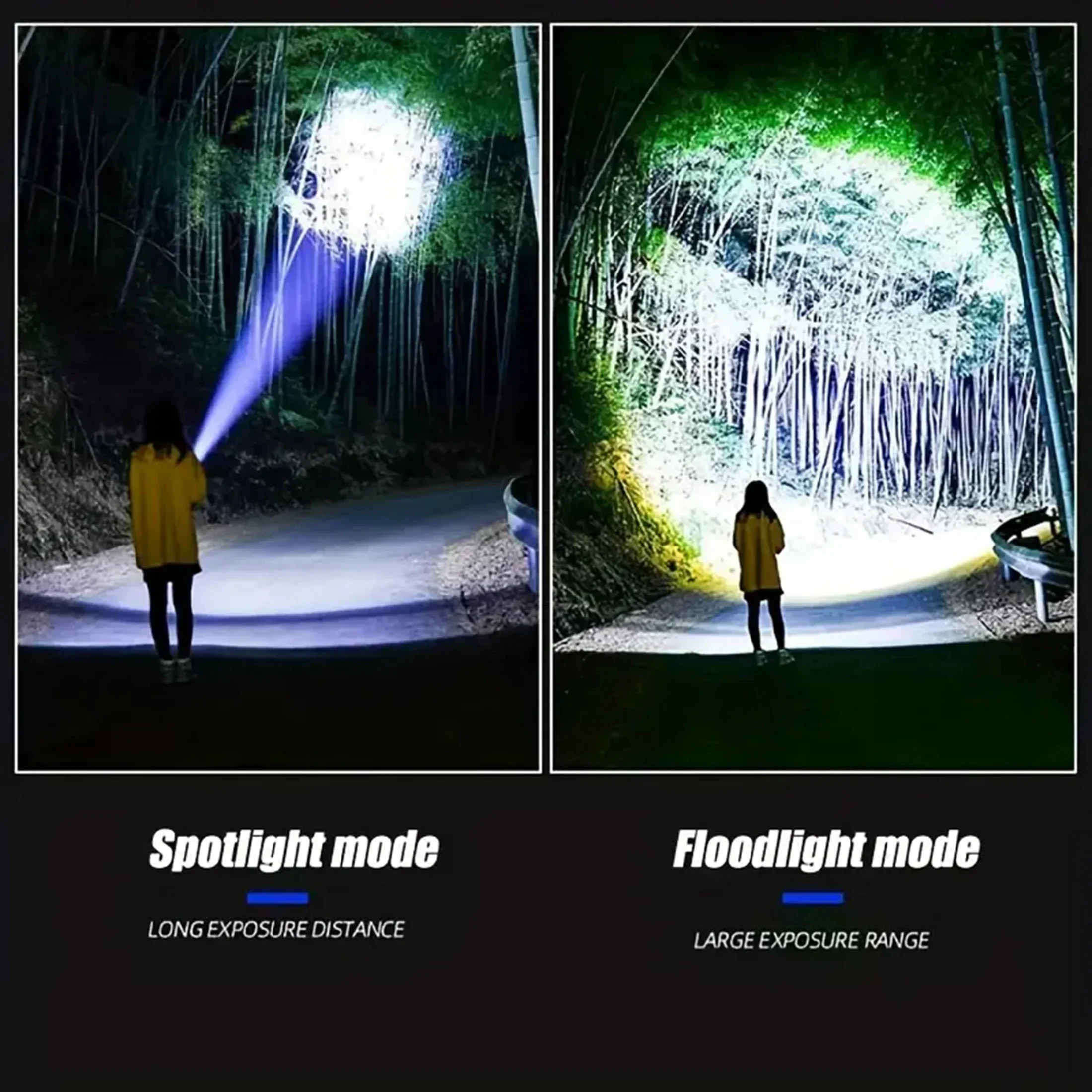 Genopladelig led-spotlight med digitalt display, ultrafjernlys, bærbar udendørs nødlys, langlys