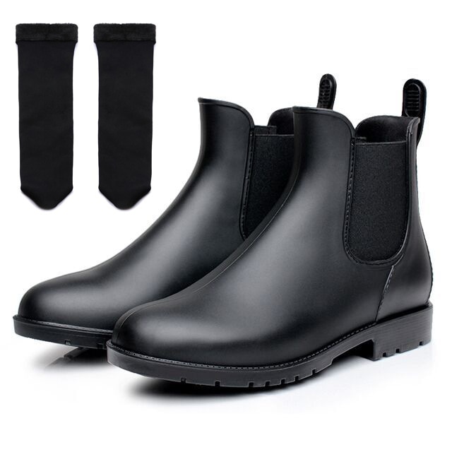 Men Rain boots man Chelsea boots male Ankle boots men Casual Boots Men rubber rain shoes Waterproof Best-selling styled2: Black cotton socks / 35