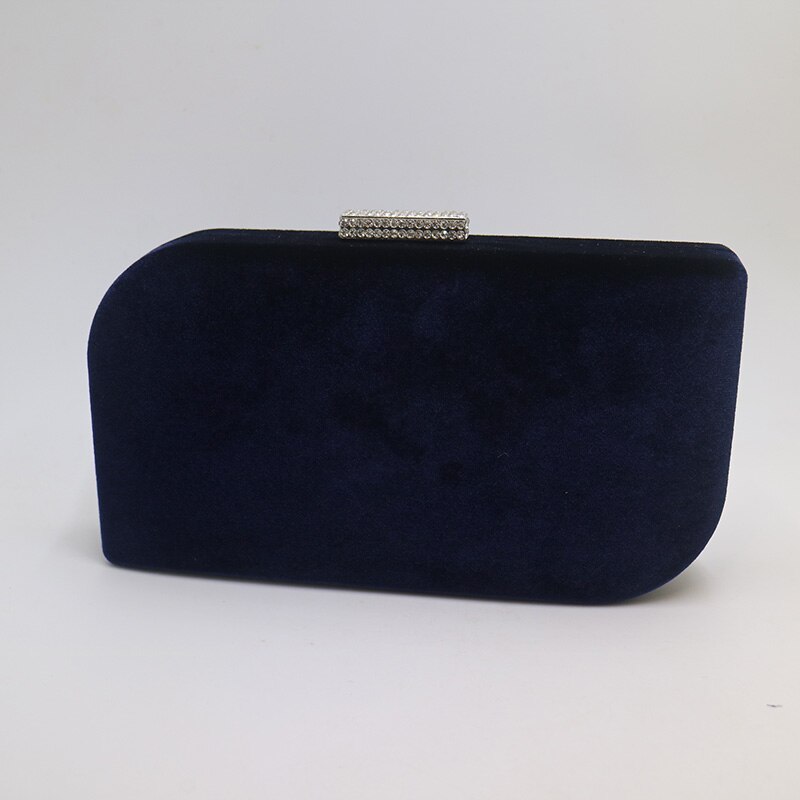 Dark Green Velvet Hard Case Box Clutch Evening Bags and Clutch Purses Handbags with Shoulder Chain for Ball Party Prom: B-Navy