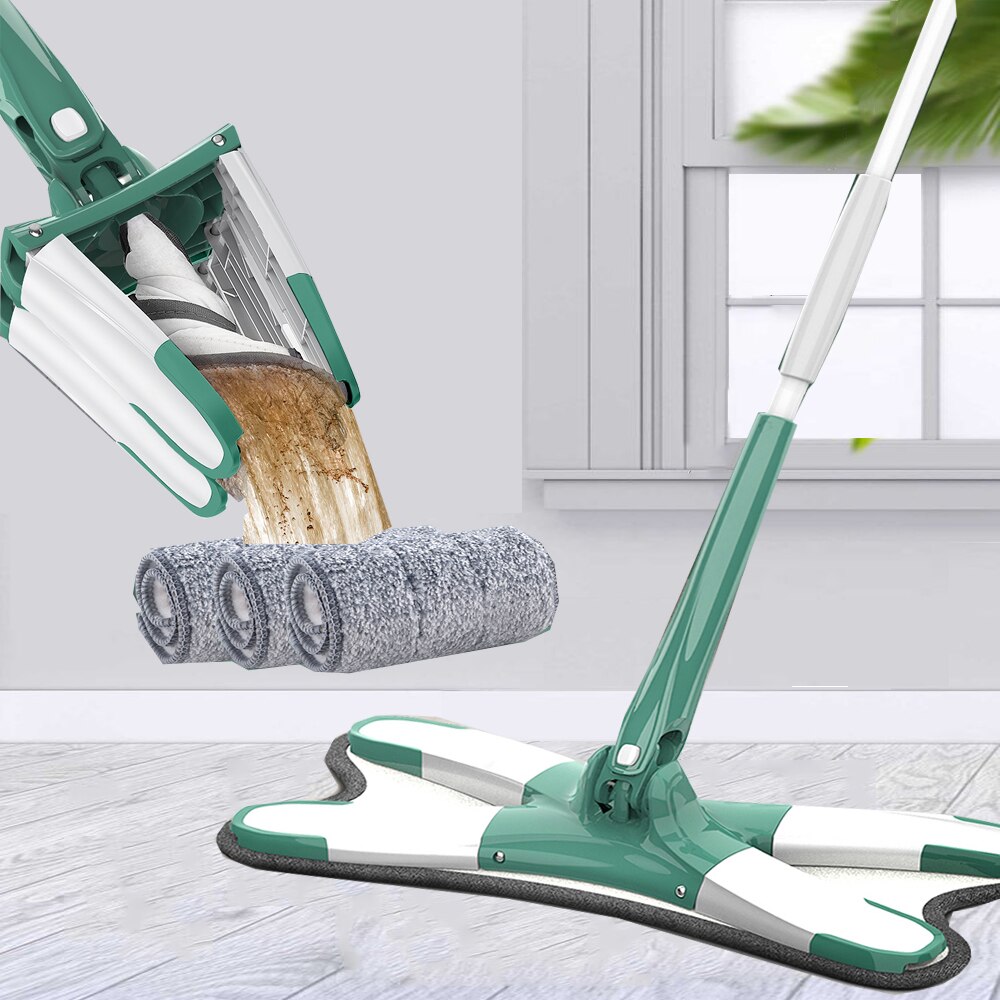 Knijp dweil uitwringen Hand gratis wassen Vloer 3 Rag Vervangbare microvezeldoek voor reiniging Nat droog Gebruik 360 ° rotatie dweil