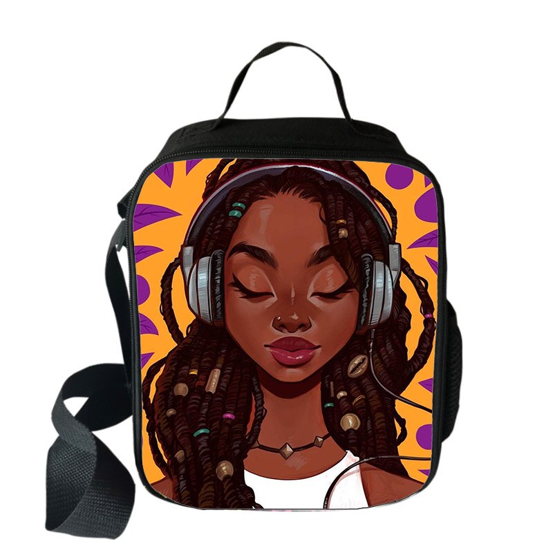 Afro boys girls print insulated lunch bag for kids black lives matter food cooler lunch box American Africa BLM Portable Bag: wcbafro59