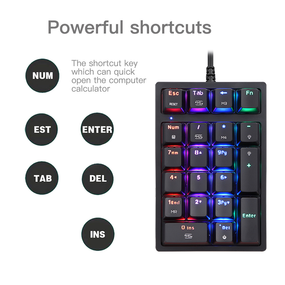 Motospeed K24 Macro Mechanical Numeric Keypad Wired 21 Keys RGB Backlight Numpad Gaming Keyboard Red Blue Switch For PC Notebook