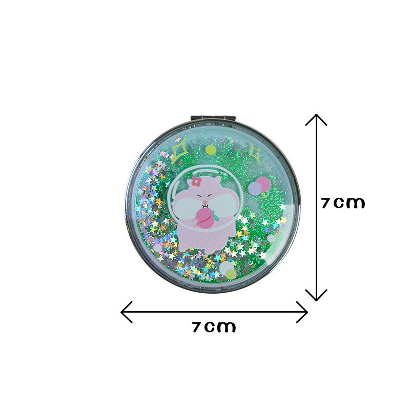 Portable Double-Sided Folding Cosmetic Mirror Girl Flowing Sparkling Sand Mini Avocado Makeup Mirror Compact Pocket Mirrors