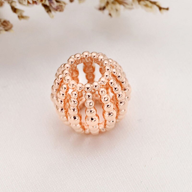 Original Rose Gold Durchbrochene Drei-dimensional Perlen Perlen Fit 925 Sterling Silber Charme Armband Armreif DIY Schmuck