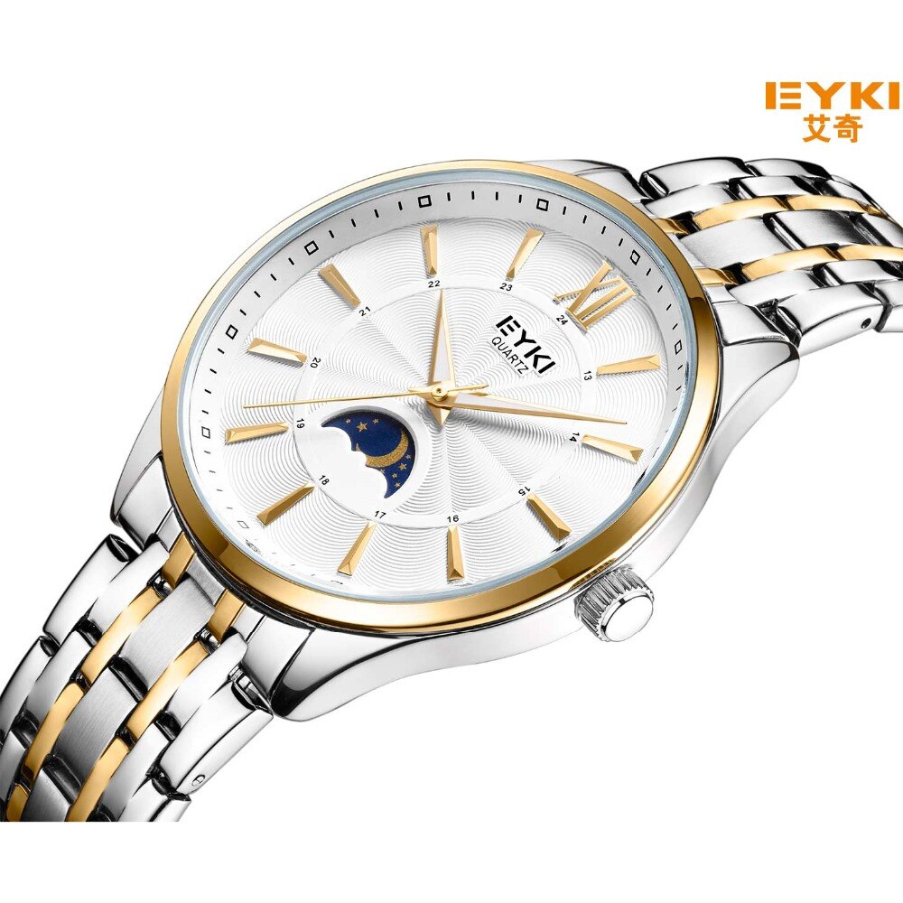 EYKI Top de luxe montre hommes hommes montres en acier inoxydable maille bracelet Quartz montre-bracelet soleil lune et étoiles robe montre