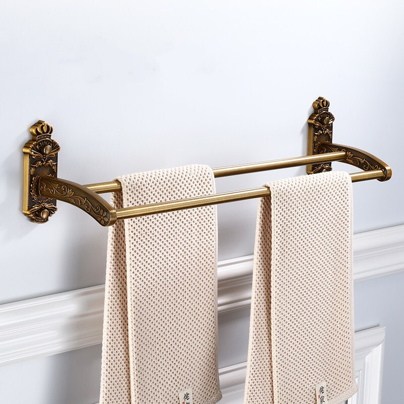 Europese antieke badkamer gesneden serie handdoekenrek badkamer hardware hangende set toiletborstel rechthoekige tissuebox: Dubbele handdoekrekken