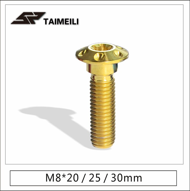 TAIMEILI Titanium Alloy Screw M8X20/25/30mm Motorcycle Brake Disc Screw Inner Plum Blossom Petal Head 1PCS: M8x25mm / Step-Shaped Gold