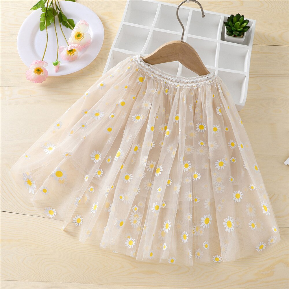 1-6T Baby Meisje Leuke 3-Layer Tutu Rok Romantische Zoete Peuter Daisy Print Elastische Taille Midi tule Prinses Rok Paars Roze