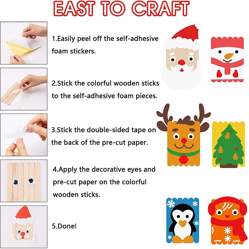 6Pcs Christmas DIY Craft Supplies kit for Kids Craft Art Decors Classroom and Home Party Birthday for Children