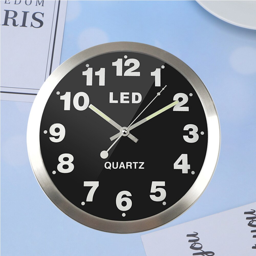 1pc LED Wall Clock Metal Frame Clock Large Number Clock Time Display Device Room Arrangement without Battery: Default Title