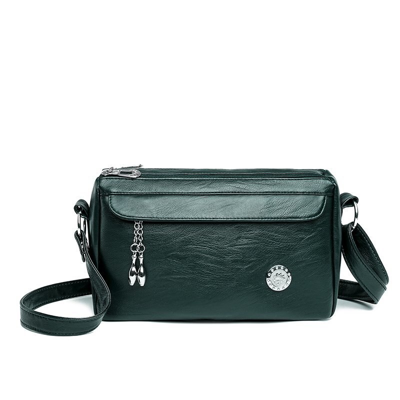 Famous Brand Casual Solid Color PU Leather Crossbody Bags for Women Ladies Shoulder Bag: Green