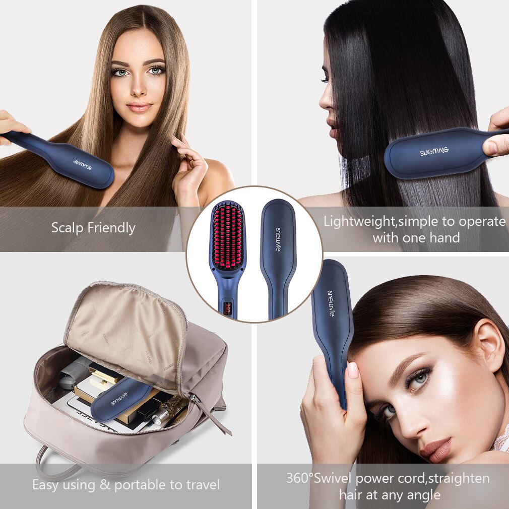 Ionic Hair Straightening Brush Multifunction Lange Hair Straightener Brush Frizz-Free Silky Portable Electric Straightening Comb