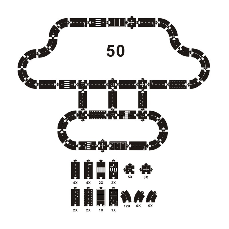 Kids Educatief Verkeer Speelgoed Voor Kinderen Road Building Speelgoed Auto Rijbaan Expressway Snelweg Flexibele Puzzel Spoor Set: 50 pcs