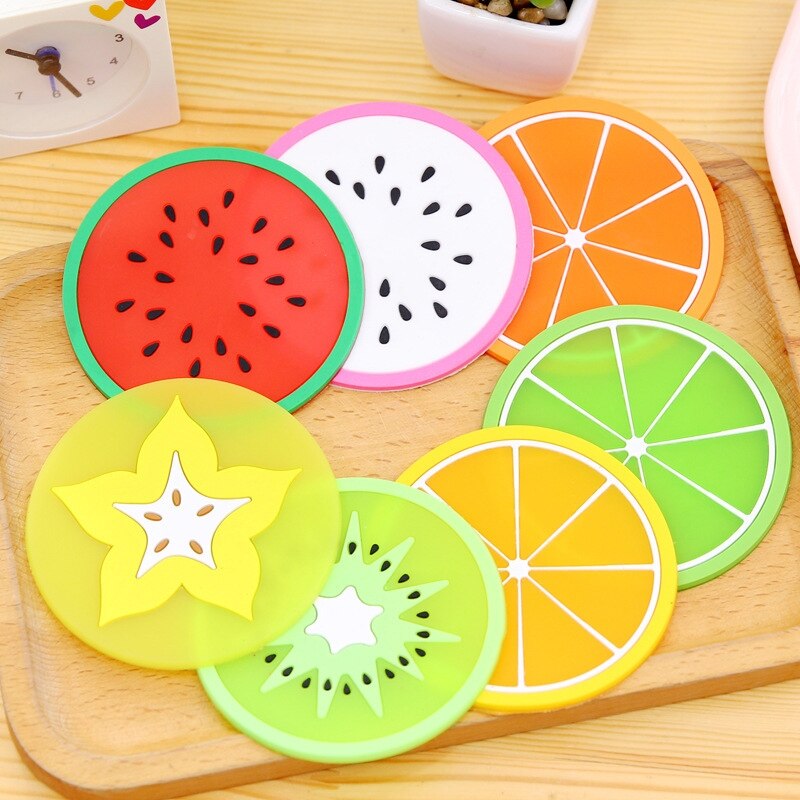 Fruit Shape Coaster Cup Pads Silicone Insulation Mat Drink Holder Watermelon Kiwi Fruit Lime Mango Orange Carambola