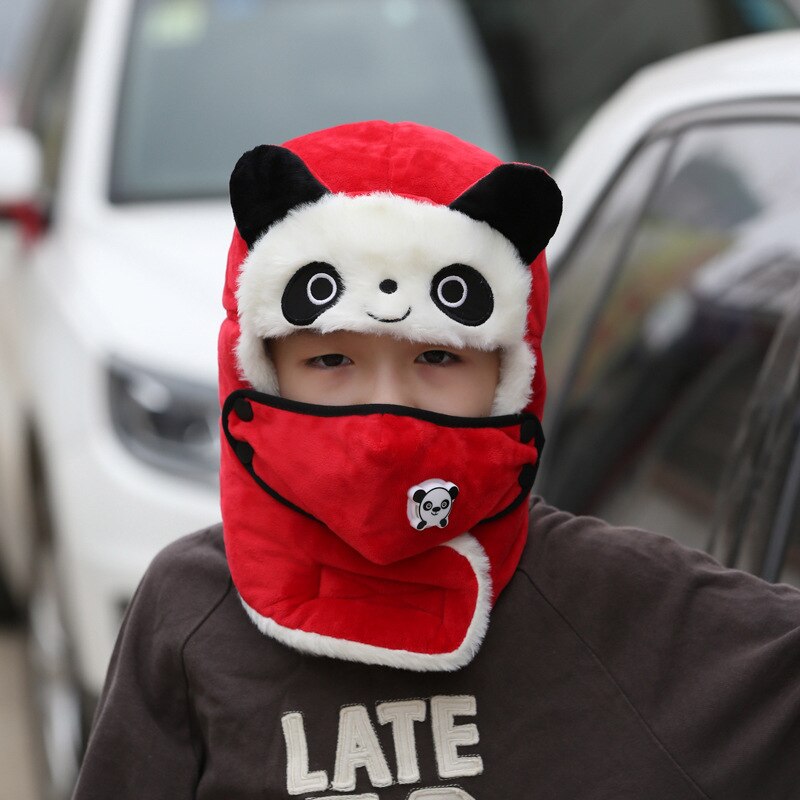 YA Bazar de Niños de dibujos animados sombrero lindo oso Panda de esquí sombrero boina de lana de punto de cara máscara sombrero invierno sombrero