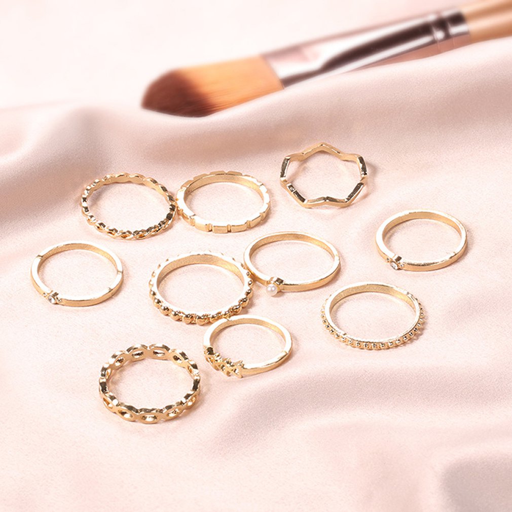 10 Piece/Set Wave Hollow Ring Arrow Gear Pearl Ring Suit Romantic Small Fresh Long-Lasting Use Durable