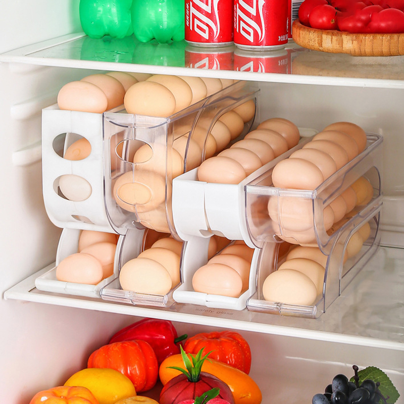 Caja de almacenamiento de huevos deslizante, puerta lateral para refrigerador, bandeja para huevos, lado del refrigerador, gran capacidad, ahorro de espacio para cocina, caja de almacenamiento de huevos
