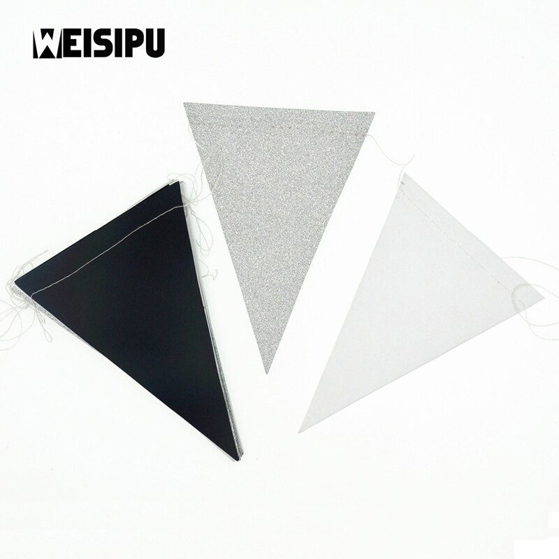3m 15 Flags Black White Gold Flag Banner Glitter Paper Pennant Bunting Garland Wedding Birthday Party Decoration: Black White Silver