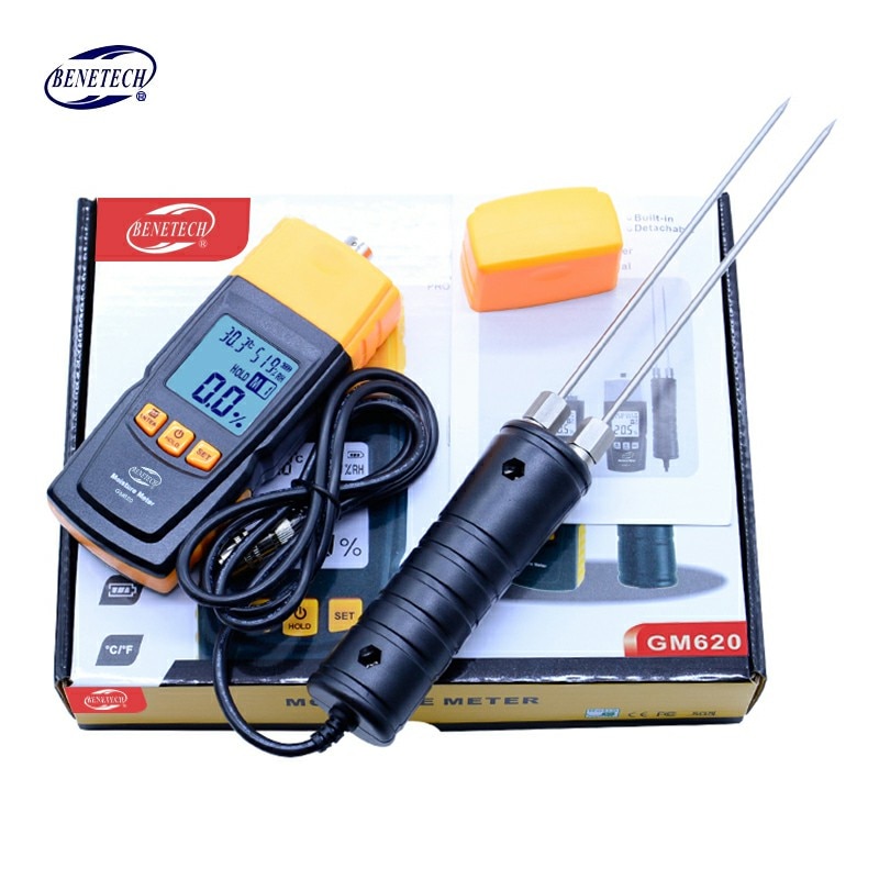 Benetech  gm620 digital lcd display træ fugtmåler 2 ~ 70%  fugt tester doulbe test sonde træ fugt detektor bærbar