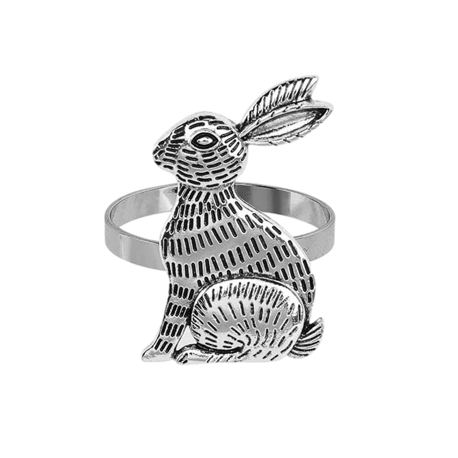 1/6Pcs Bunny Oren Servetringen Pasen Konijn Servet Ring Houder Metalen Servetringen Tafel Decor Voor Keuken pasen Decoratie: 6PCS Silver