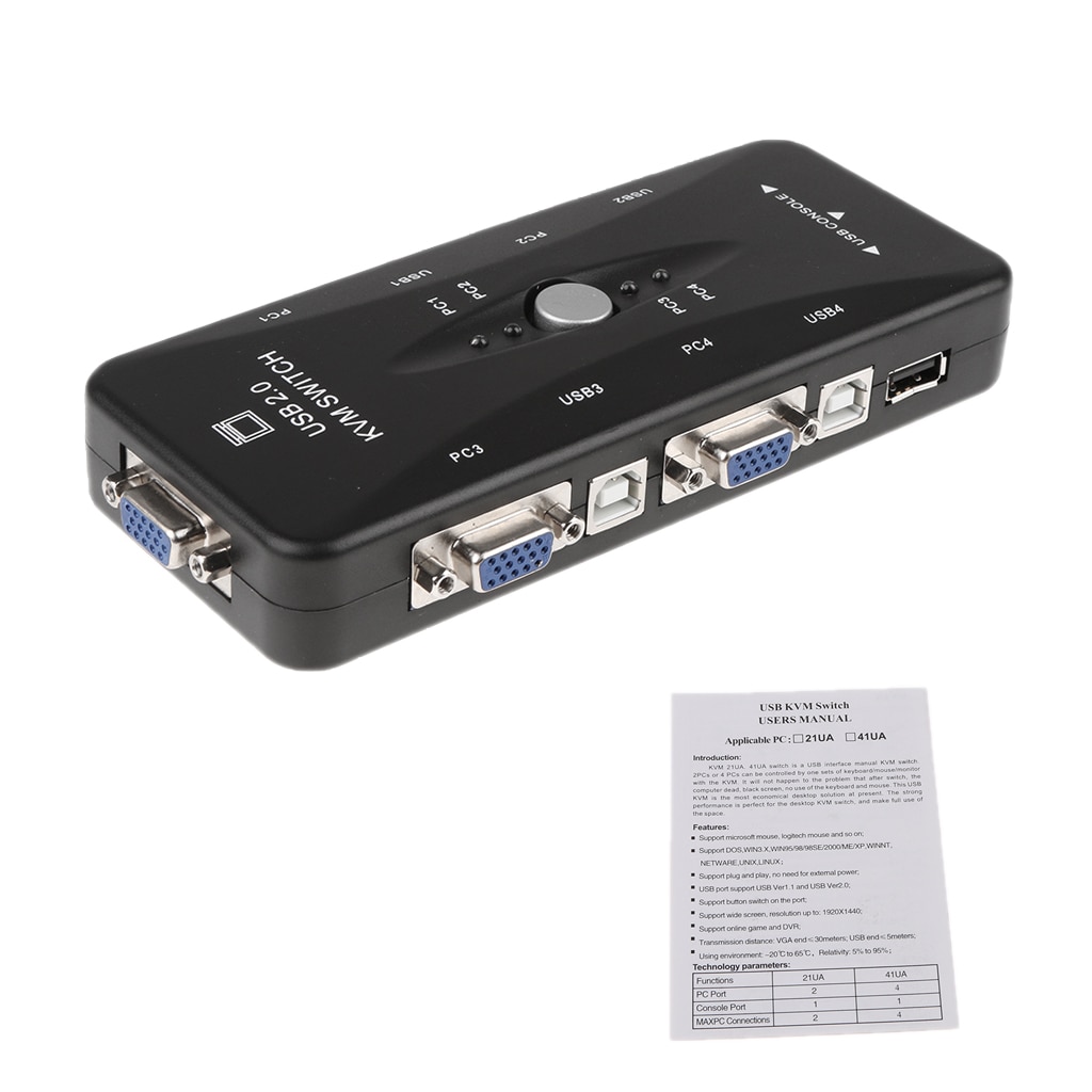 Kvm Switch Box 4 Poort Adapter Controle Tot 4 Computers Monitor Svga Vga