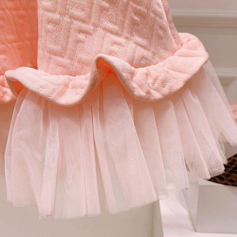 Girls Dress Kids Cotton Dresses for Girls Winter Outfits Casual Dress Pink Color Toddler Girl Dress with Lace Flower