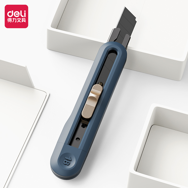 Deli Nusign Retractable Aluminum Utility Knife Box Cutter Metal Blades 18MM Self-Lock Paper нож School Office Stationery: 1Blue Knife