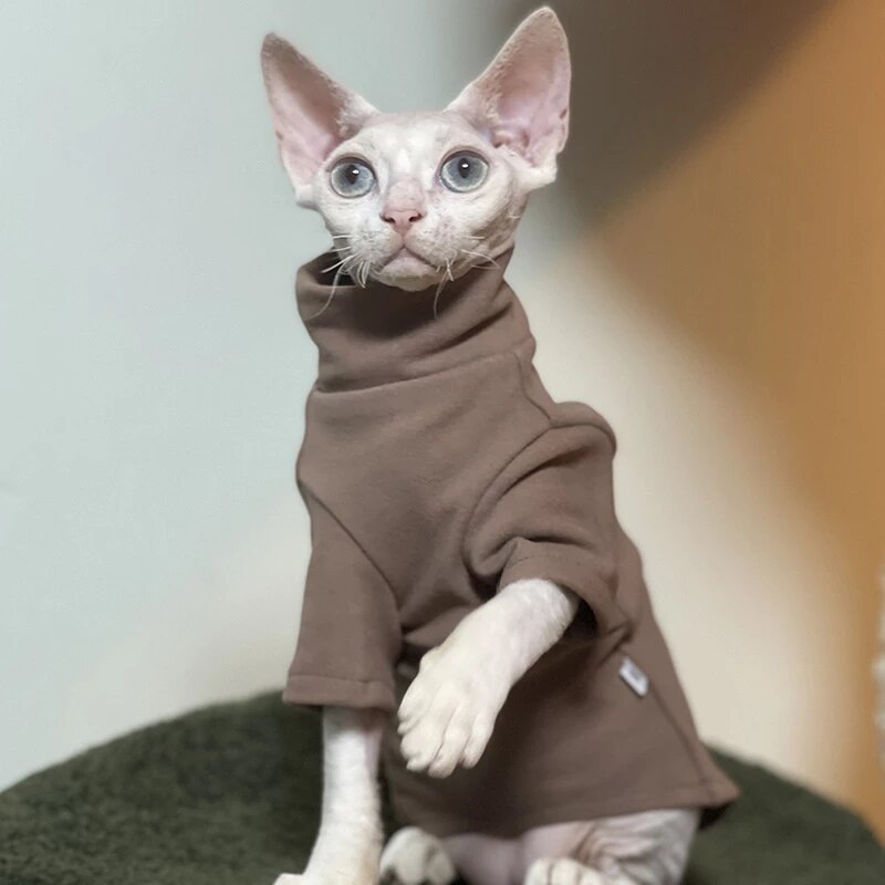 STOCK CLEAN Sphynx Cat Clothes Thick Baby Soft Cotton Hairless Cat Clothes Kitten Clothes for Cornish,Devon, Peterbald, KnnisCat: Silver / XL