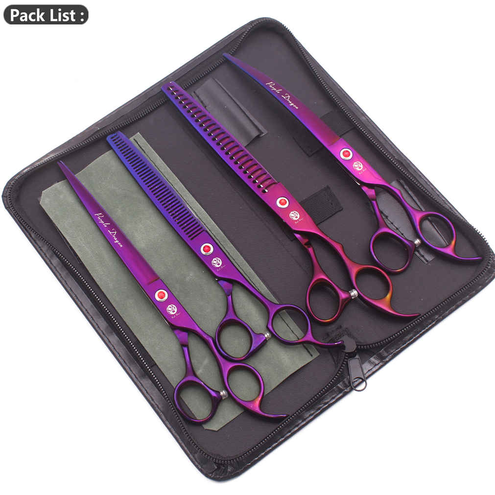 tijeras para perros 8,0 "dragón púrpura JP 440C tijeras de peluquería canina Kit para adelgazamiento tijeras perro curva tijeras agregar caso Z3005 tijeras peluqueria: YuGu-Zi-D4