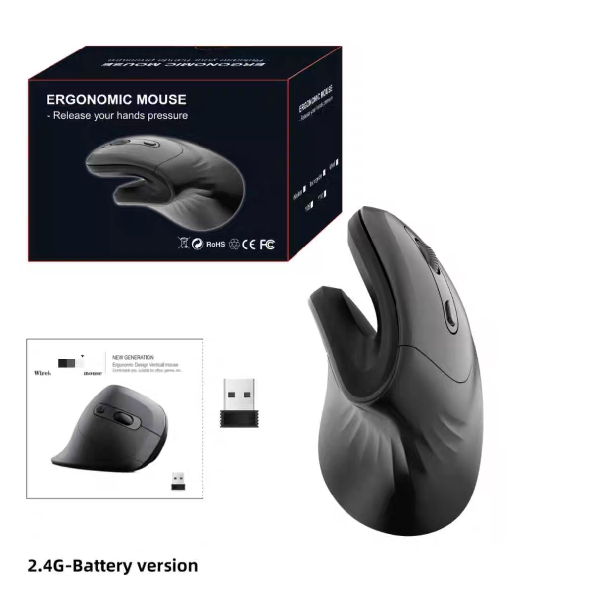 Warvank U2 Verticale Draadloze Muis Ergonomisch Optisch Comfortabel Stil Kantoormuis DPI Verstelbaar 800/1200/1600 voor PC Laptop: Default Title