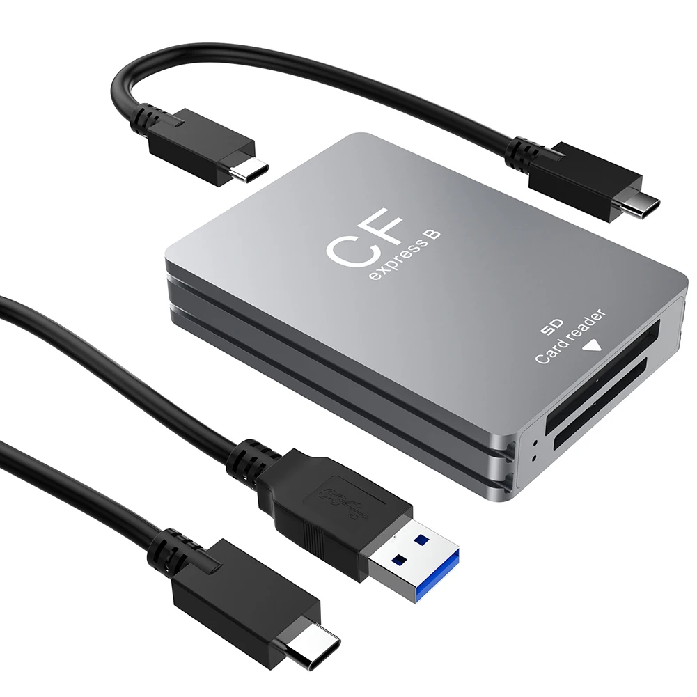 2 in 1 CFexpress Type A/B & SD-kaartlezer CFexpress-lezeradapter USB 3.2 10 Gbps Dual-Slot met USB C naar USB C/A-kabel voor SLR