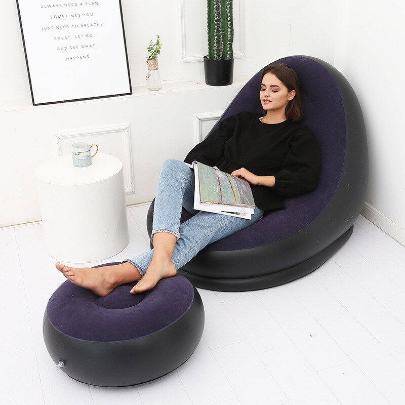 Sofá inflable de dos piezas para adultos con pedal, sofá de flocado grueso,: blue