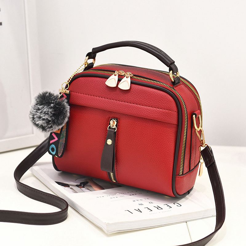 Crossbody taske til kvinder håndtaske pu læder fuldmåne slik farve cutefur bold skalform taske kvinder skuldertasker  kl753: Rød