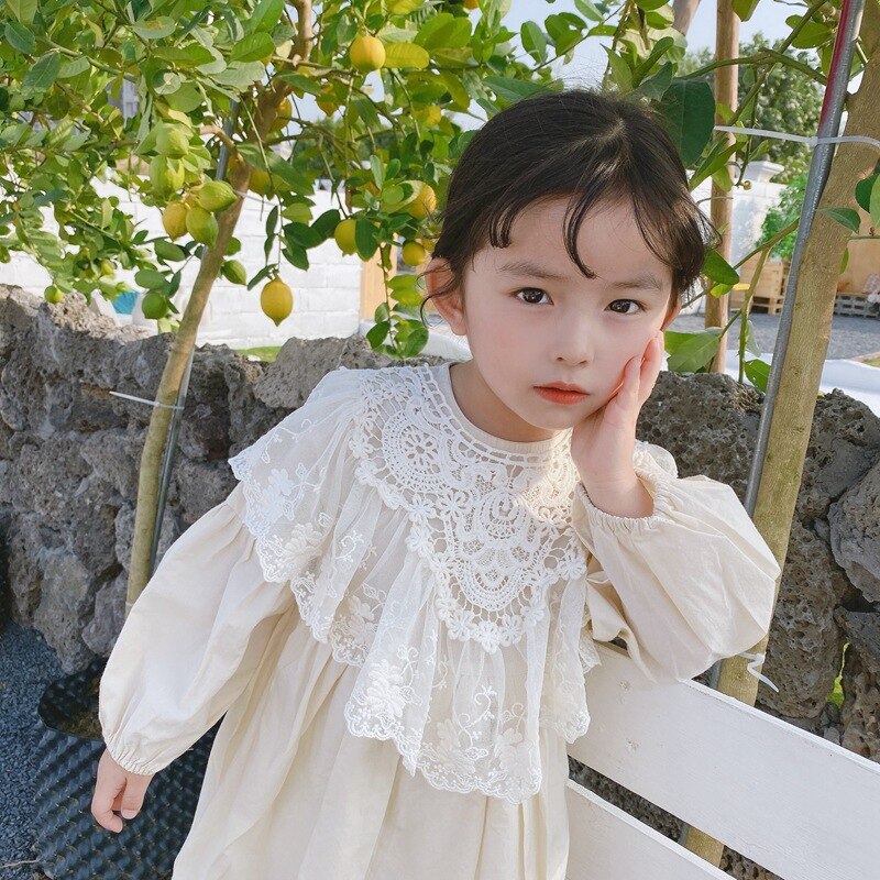 Korean Style Baby Girls Lace Collar Spring Children Clothes Accessiory Princess Shawl Kids Pure Cotton Bibs