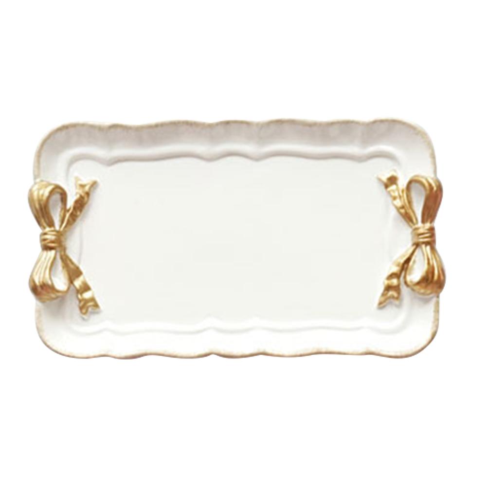 Resin Dessert Plate Gold Macarons Color Bow Cake Storage Trays Jewelry Display Storage Tray Food Dish Organizer Decor: White