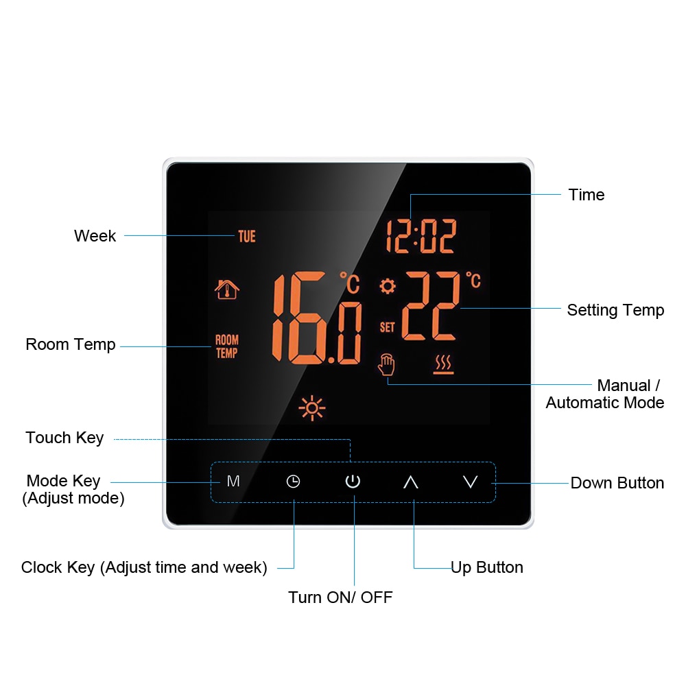 Wifi-termostat smart app-kontrol temperaturregulator programmerbar elektrisk gulvvarme-termostat med berøringsskærm