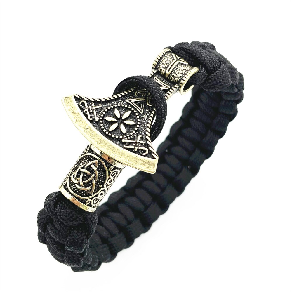Viking Axe Met Algiz Runic Rune Amulet Sieraden Paracord Viking Armband Mannen Vrouwen Diy Kraal Accessoires: Bronze Trinity / 21cm