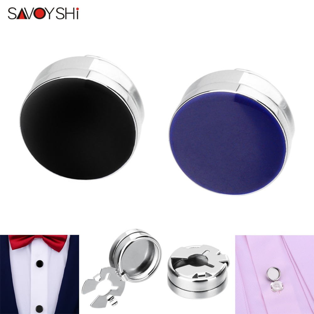 Savoyshi Blauw Zwart Manchetknopen Voor Mannen Shirt Gewone Knop Accessoires Elegantie Ronde Enamel Manchetknopen Mannen Sieraden