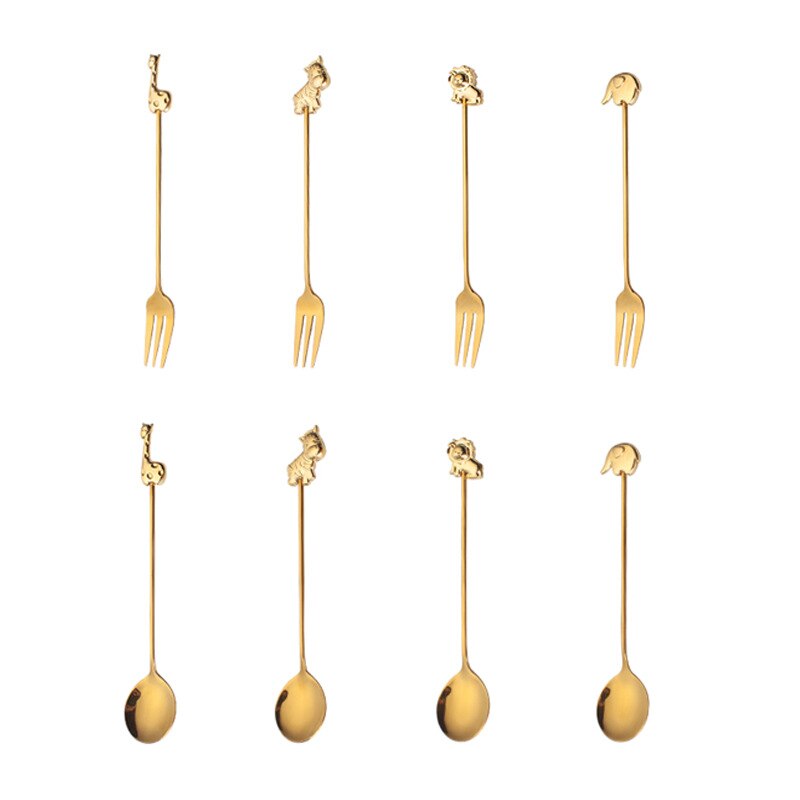 304 Stainless Steel Coffee Spoon Tableware Tea Spoons Dessert Fork with Animal pattern