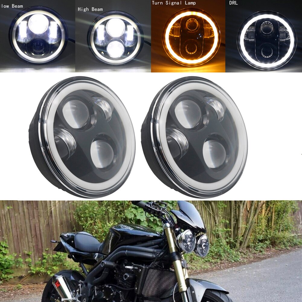 Faro Led de 5,75 pulgadas, anillo de Halo, Ojos de Ángel DRL blancos para Harley Sportster, para Touring, para Super Glide Dyna 5, proyección de 3/4"