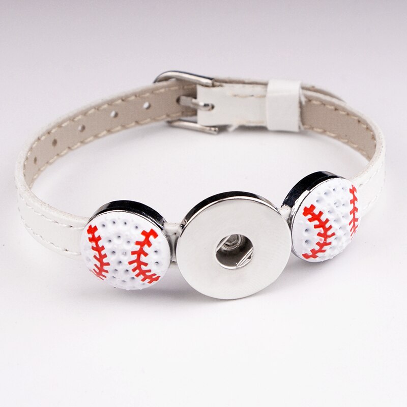 Baseball 18mm adjustable PU leather Snap button jewelry bracelet boys girls BS3261: Baseball